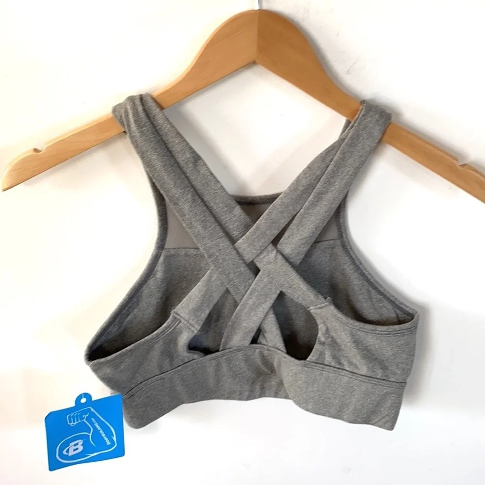 Bodybuilding.com‎ gray crisscross back Mesh top half sports bra, Size M, NWT
